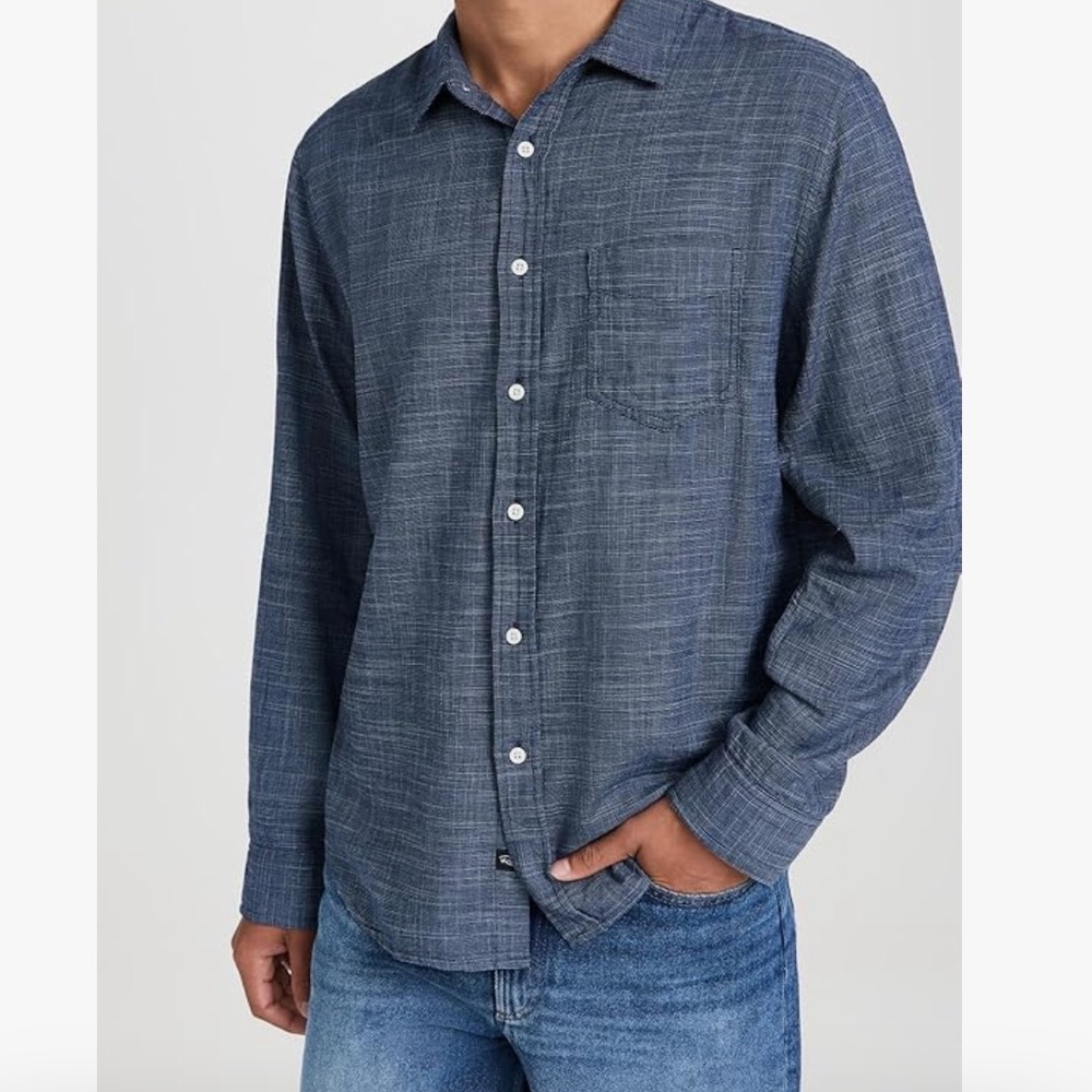 RAILS COTTON CHAMBRAY NAVY BLUE ETCH LONG SLEEVE BUTTON FRONT WYATT SHIRT LARGE